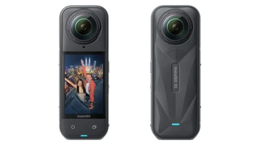 Insta360 X5 front and back with 360° lenses and touchscreen