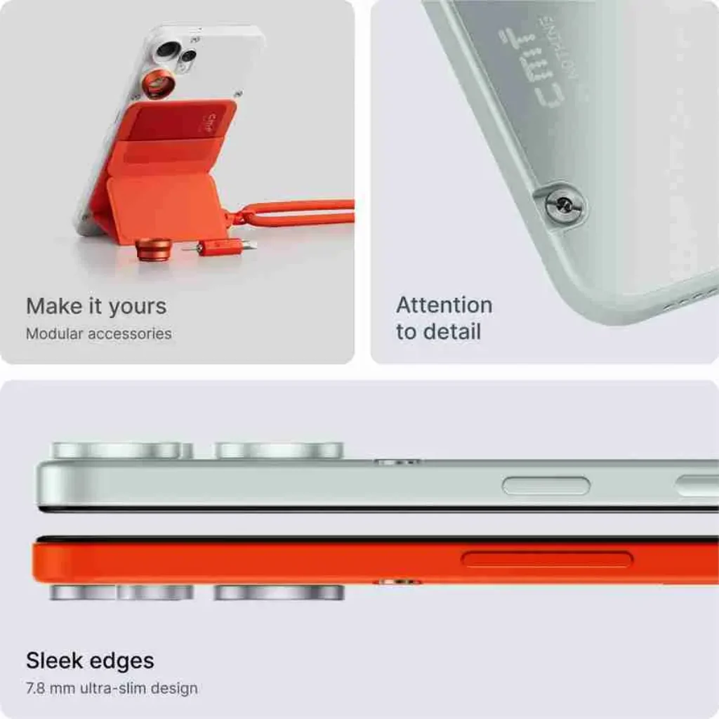 CMF Phone 2 Pro showcasing premium design with slim profile, customizable back panel, and IP54 splash resistance.