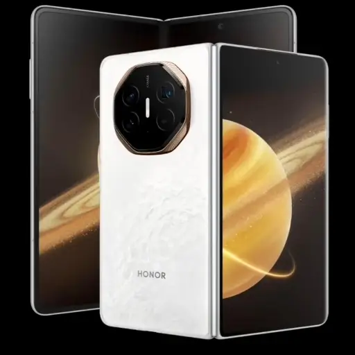 Honor Magic V5 foldable phone with dual OLED displays, 200MP camera, and titanium frame