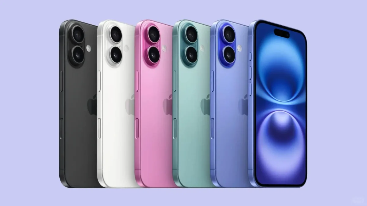 iPhone 17 Colour Leaks options lineup, including black, white, pink, green, blue, and a new purple variant shown side by side