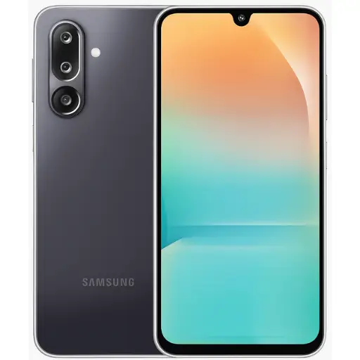 Samsung Galaxy F36 front and back view showcasing its sleek black finish