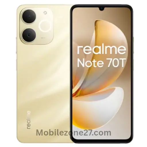 Realme Note 70T front and rear design in Gold color options