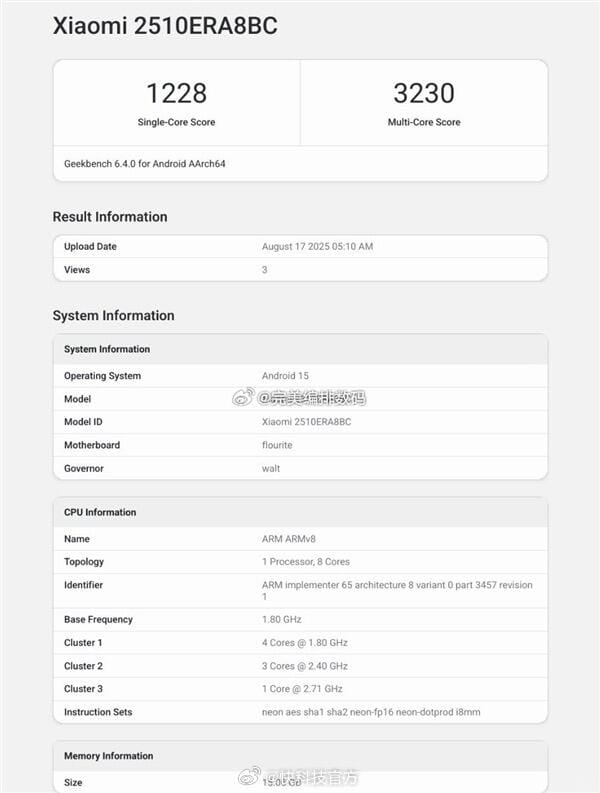 "Redmi Note 15 Pro+ Benchmark Geekbench 6 showing 1228 single-core and 3230 multi-core performance powered by Snapdragon 7s Gen4 chipset"