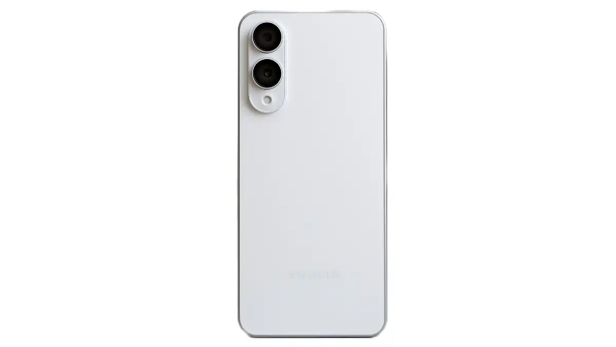 Samsung Galaxy S26 Pro smartphone rear view in white color with dual camera setup and minimal design”