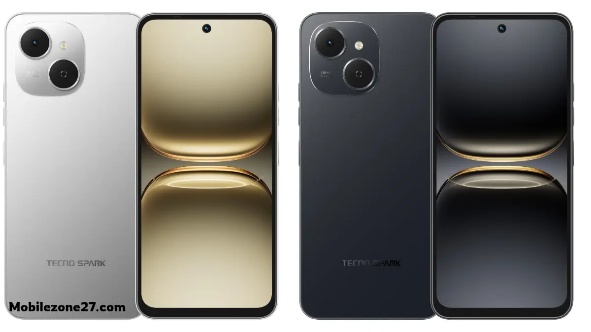 Techno Spark 40C Price in India , in Veil White and Ink Black color variants – front and back view
