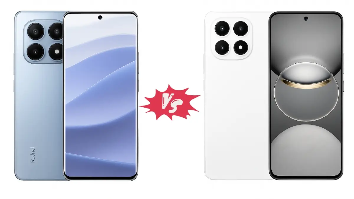 Redmi Note 15 Pro vs Redmi Note 15 Pro+ front and back design comparison in high quality render"