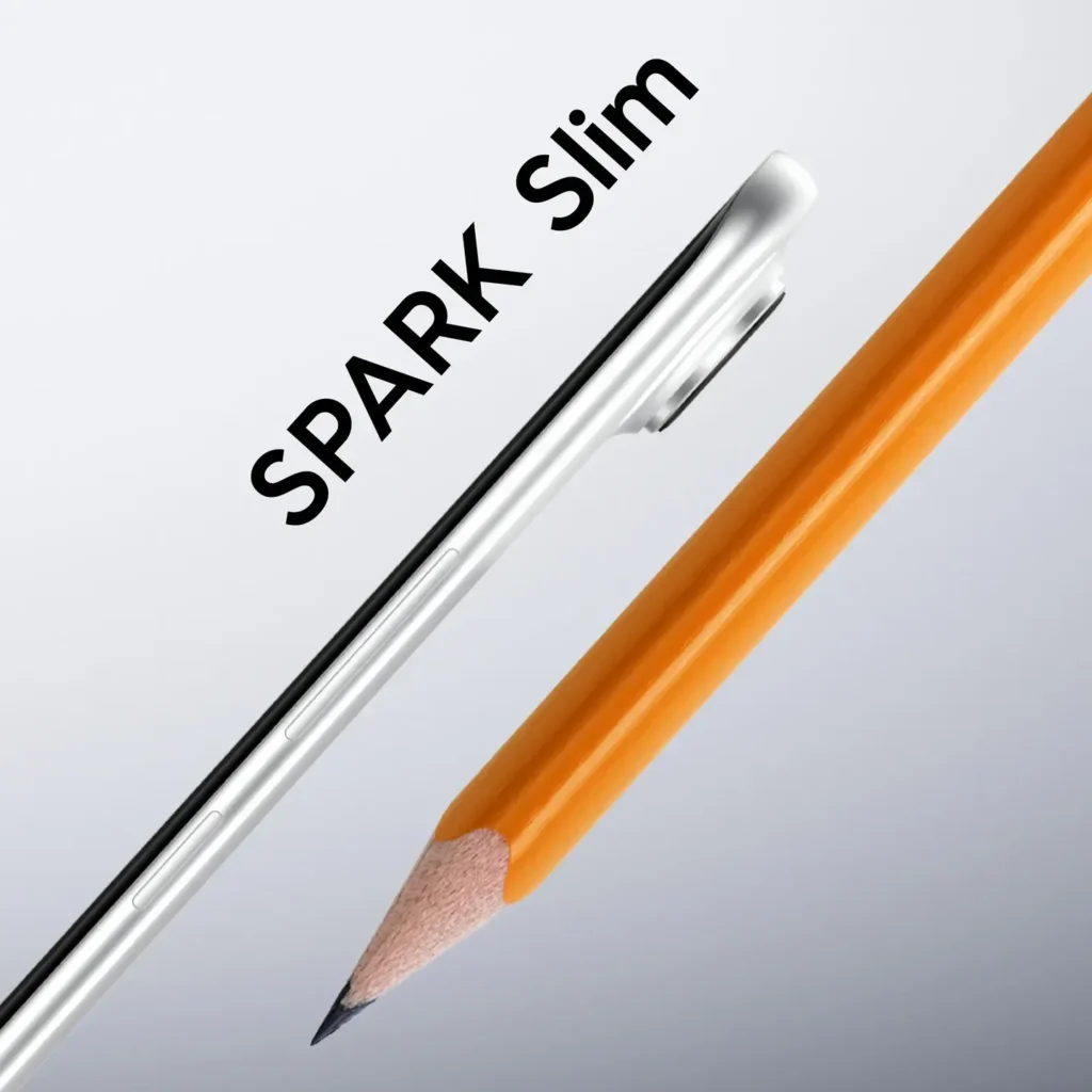 “Tecno Spark Slim ultra‑thin side next to a sharpened pencil with ‘SPARK Slim’ text — tecno spark slim specs”