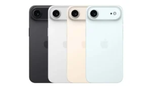 iphone Air details with four colors lineup black white light gold and light blue shown side by side