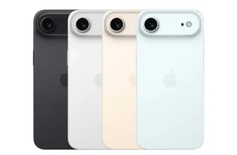 iphone Air details with four colors lineup black white light gold and light blue shown side by side