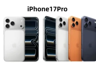 iPhone 17 Pro Full Phone specifications with Silver, Orange, and Blue color options shown front and back