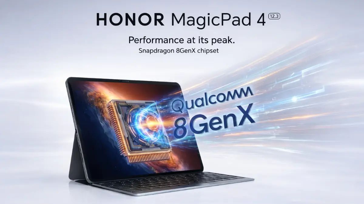 Honor MagicPad 4 with Snapdragon 8 Gen X chipset showcased on screen,