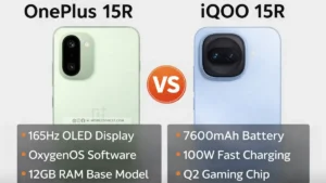 OnePlus 15R vs iQOO 15R comparison image showing rear design
