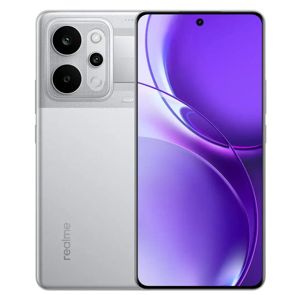 Realme P4 Power Showing Front and back in Silver colour 