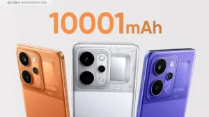 Realme P4 Power 5G shown in Flash Orange, Power Silver and Blue colors highlighting the 10001mAh battery