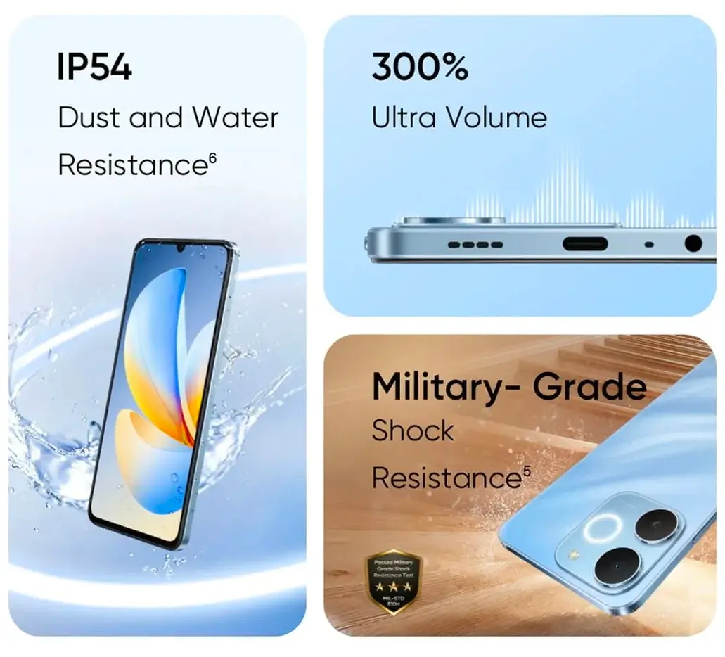 Realme P4 Lite durability features showing