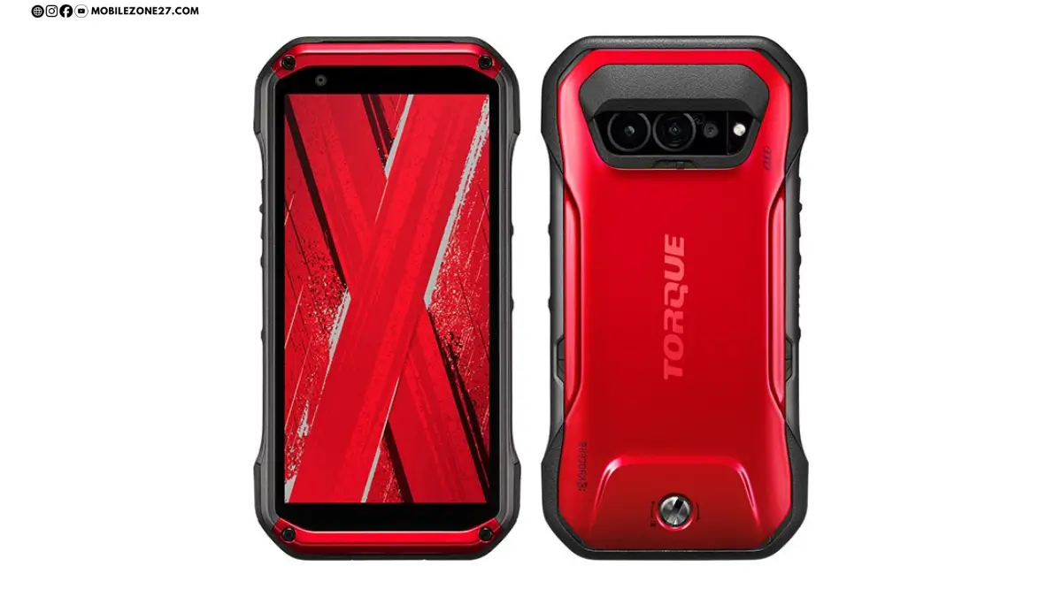 TORQUE G07 rugged smartphone in red color showing front display and rear design with triple camera module and reinforced durable body.