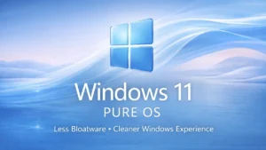 Windows 11 Pure OS interface showing clean bloat-free Windows experience on ASUS laptop