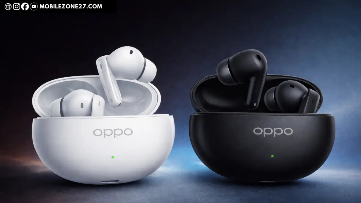 OPPO Enco Air5 Pro true wireless earbuds in white and black color